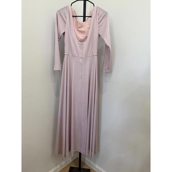 Vintage Lilli Diamond of CA Long Sleeve Pink Maxi Dress with Draped Back Detail - Picture 6 of 12